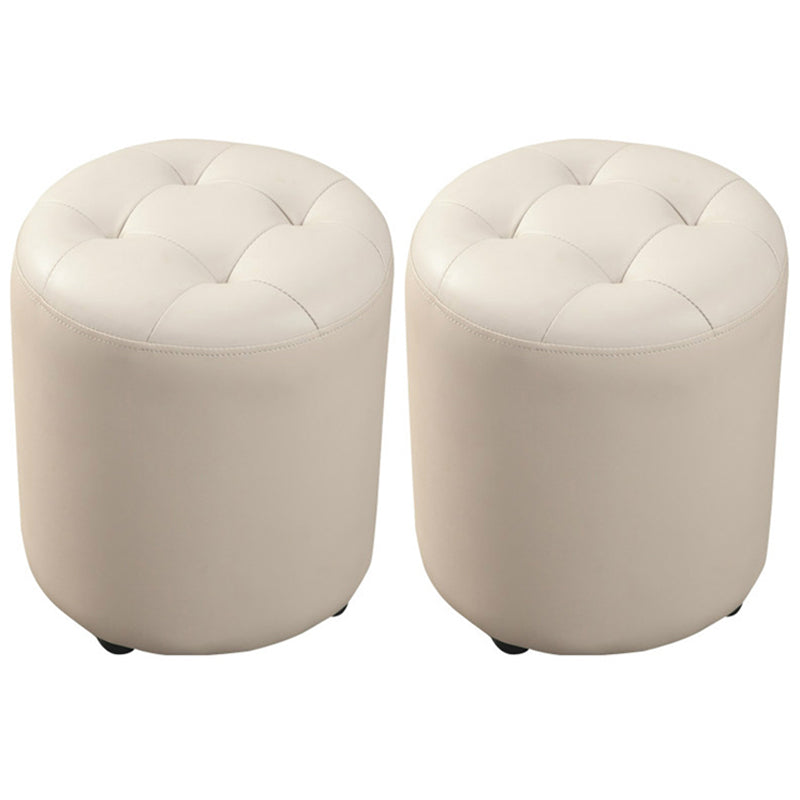 Dark Green Contemporary Pouf Pure Color Round Leather Indoor Pouf