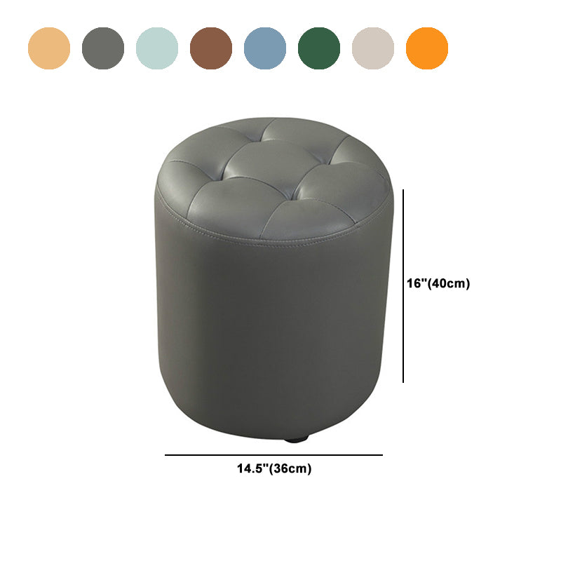 Dark Green Contemporary Pouf Pure Color Round Leather Indoor Pouf