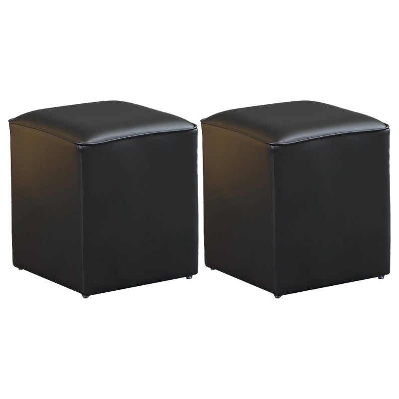 Minimalist Square Footstool Ottoman Pure Color Genuine Leather Ottoman