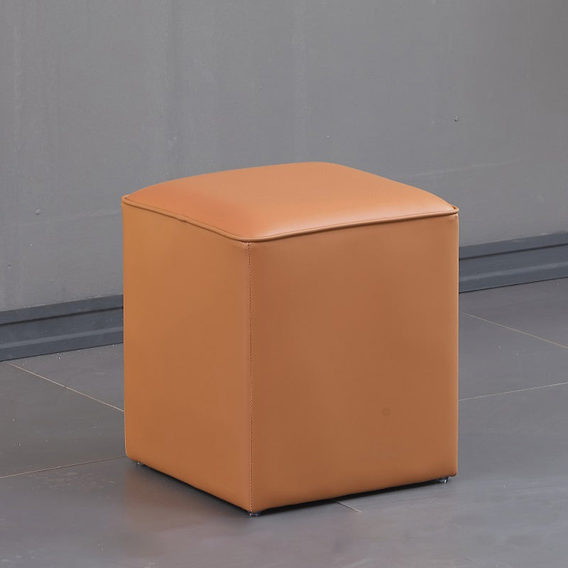 Minimalist Square Footstool Ottoman Pure Color Genuine Leather Ottoman