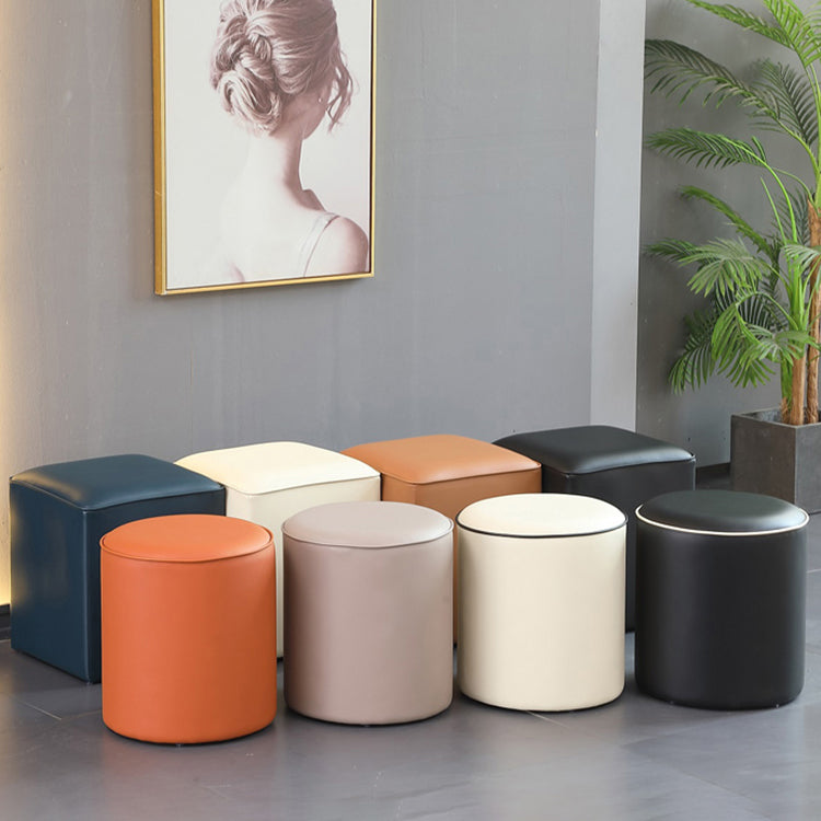 Minimalist Square Footstool Ottoman Pure Color Genuine Leather Ottoman