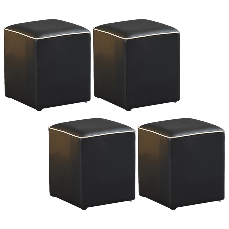 Minimalist Square Footstool Ottoman Pure Color Genuine Leather Ottoman