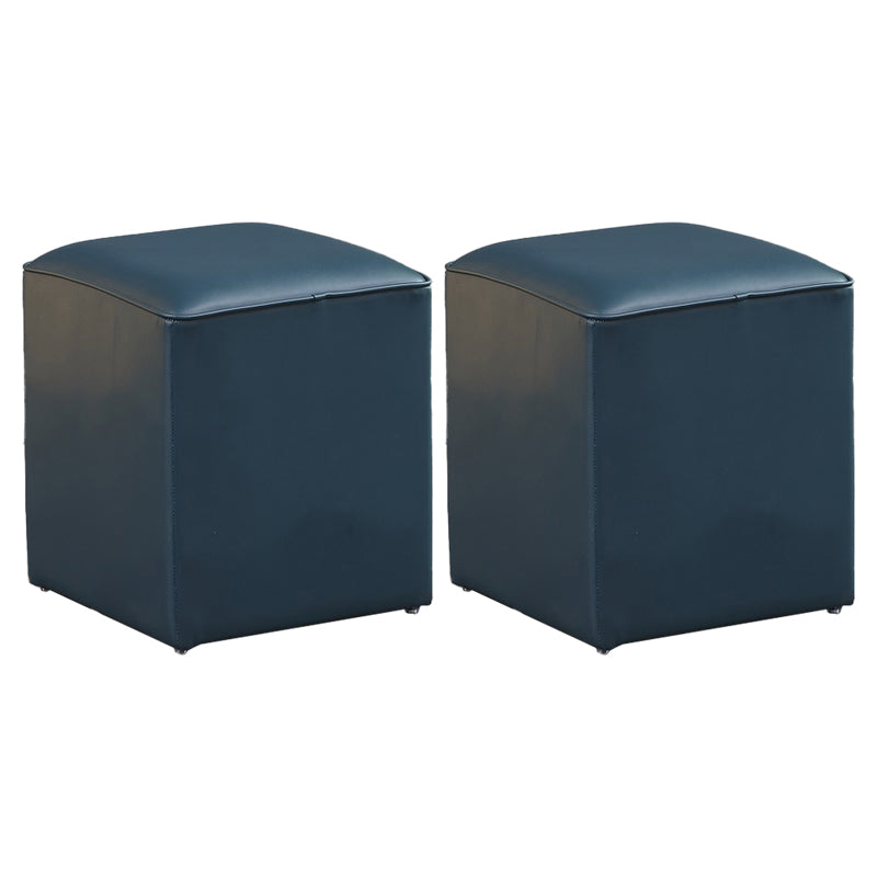 Minimalist Square Footstool Ottoman Pure Color Genuine Leather Ottoman