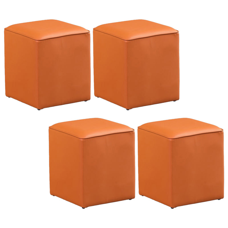 Minimalist Square Footstool Ottoman Pure Color Genuine Leather Ottoman