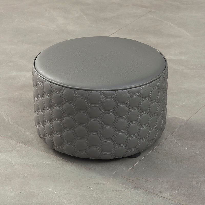 Water Resistant Pouf Ottoman Genuine Leather Round Solid Modern Ottoman