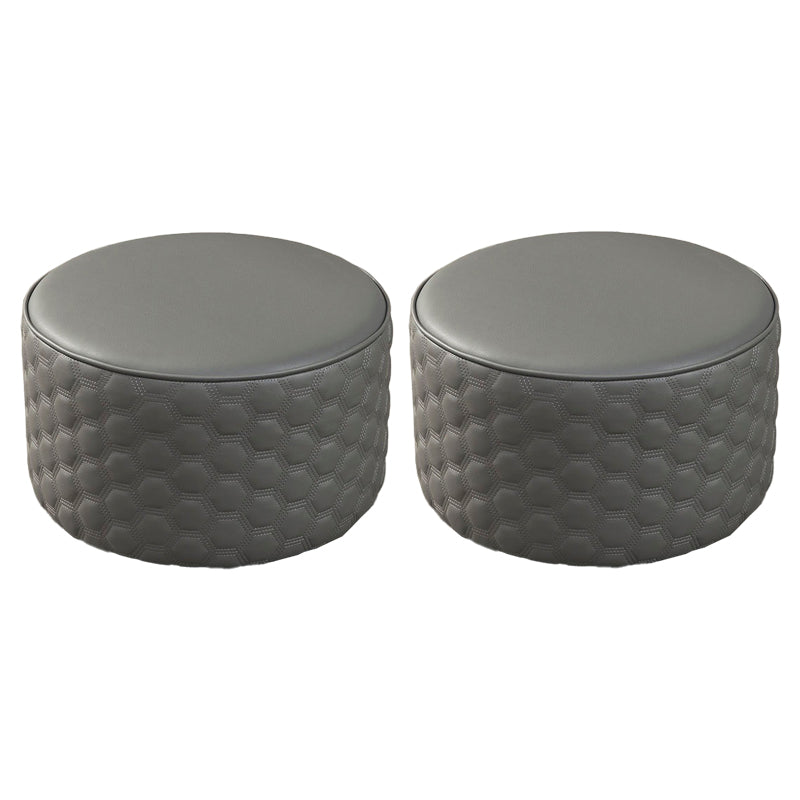 Water Resistant Pouf Ottoman Genuine Leather Round Solid Modern Ottoman