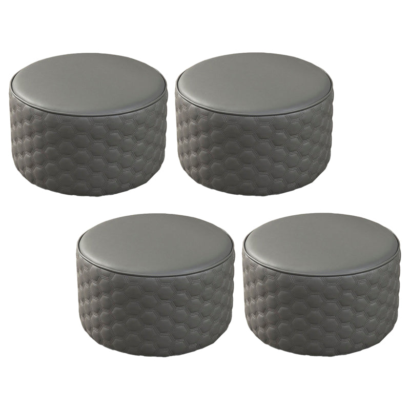 Water Resistant Pouf Ottoman Genuine Leather Round Solid Modern Ottoman