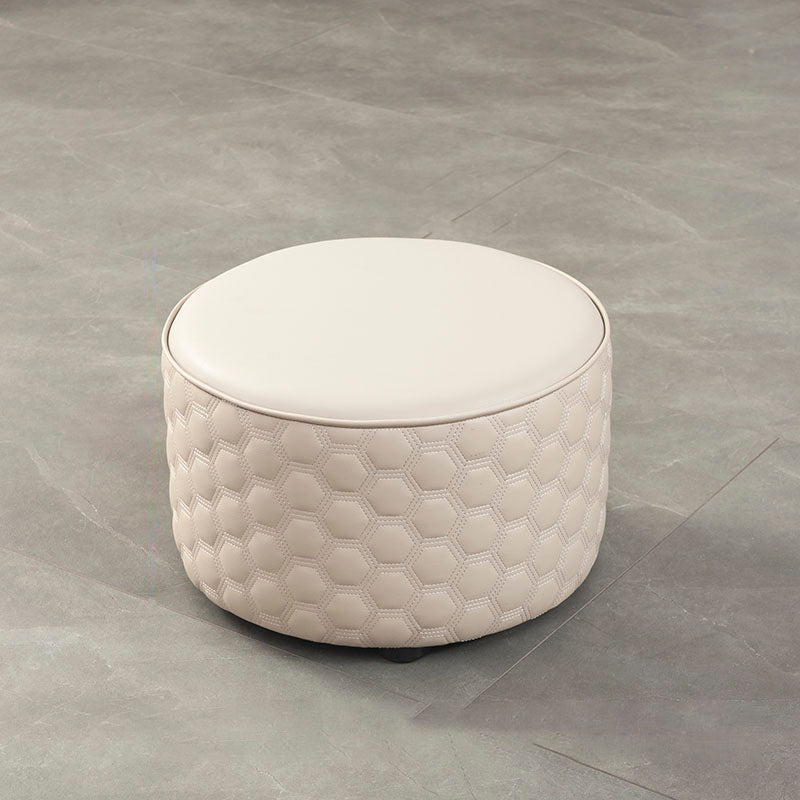 Water Resistant Pouf Ottoman Genuine Leather Round Solid Modern Ottoman