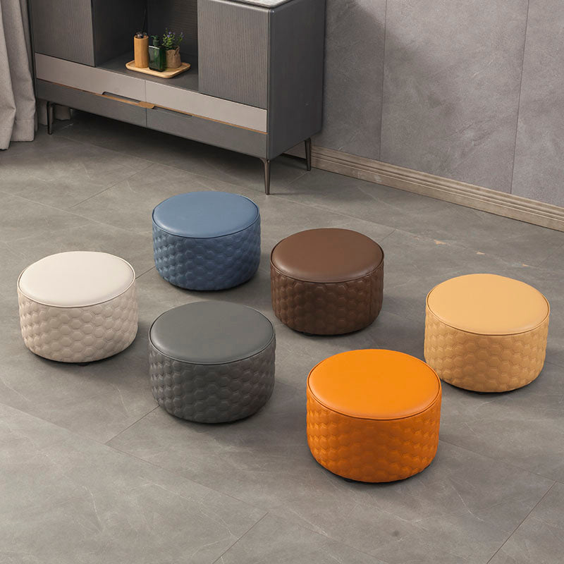 Water Resistant Pouf Ottoman Genuine Leather Round Solid Modern Ottoman