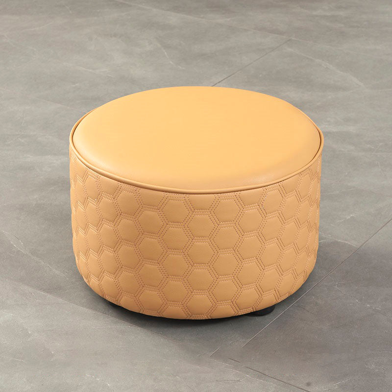 Water Resistant Pouf Ottoman Genuine Leather Round Solid Modern Ottoman