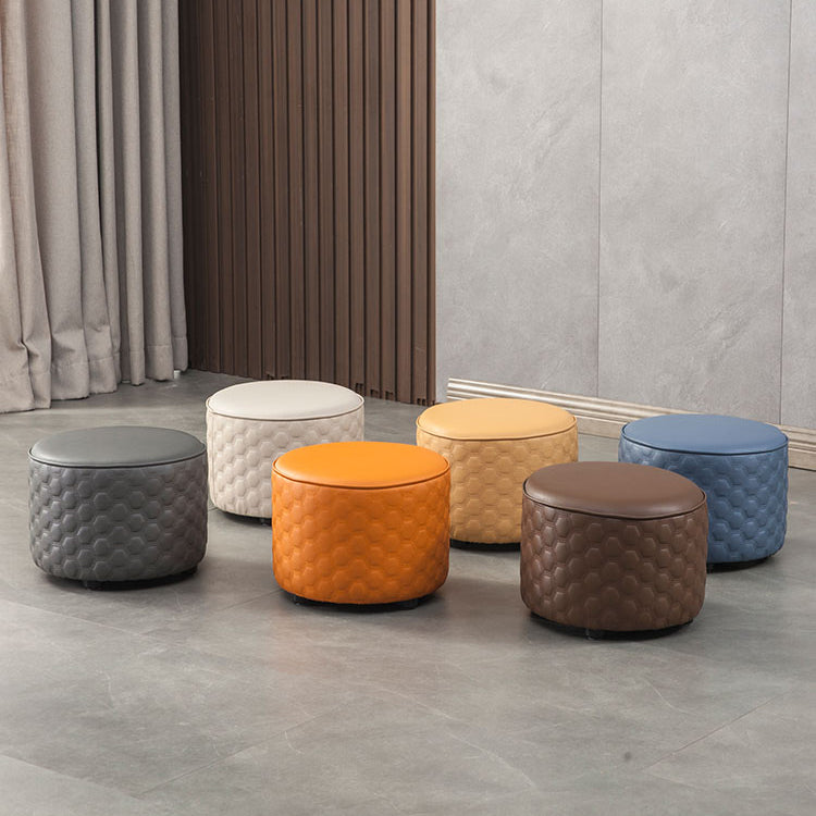 Water Resistant Pouf Ottoman Genuine Leather Round Solid Modern Ottoman