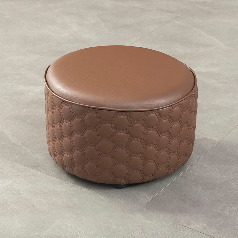 Water Resistant Pouf Ottoman Genuine Leather Round Solid Modern Ottoman