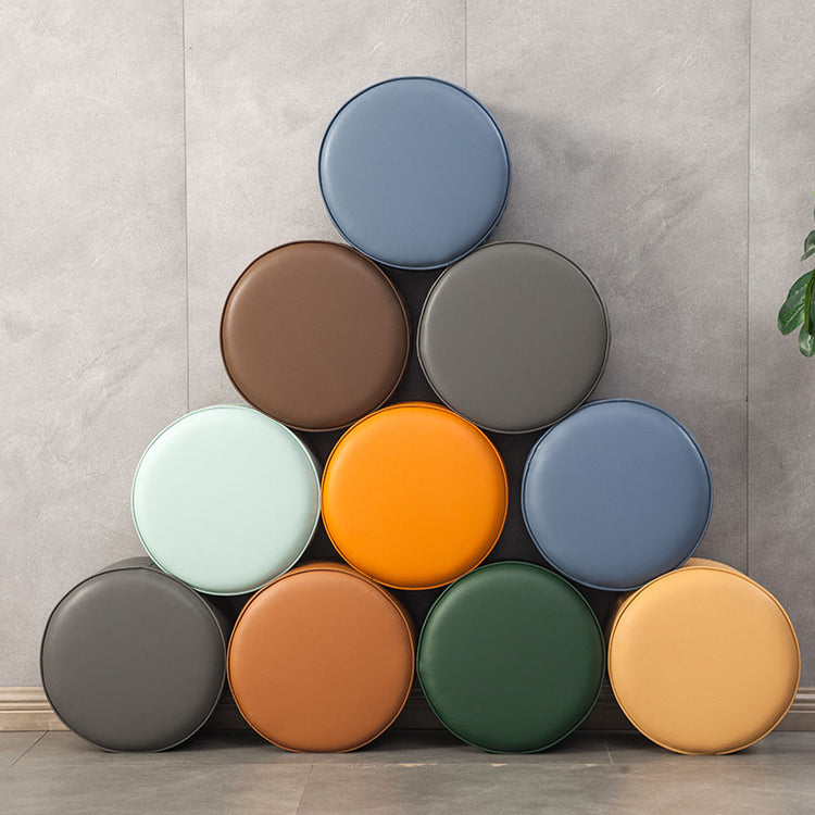 Water Resistant Pouf Ottoman Genuine Leather Round Solid Modern Ottoman