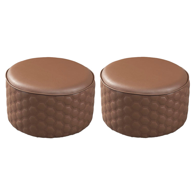 Water Resistant Pouf Ottoman Genuine Leather Round Solid Modern Ottoman