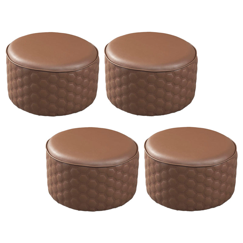 Water Resistant Pouf Ottoman Genuine Leather Round Solid Modern Ottoman