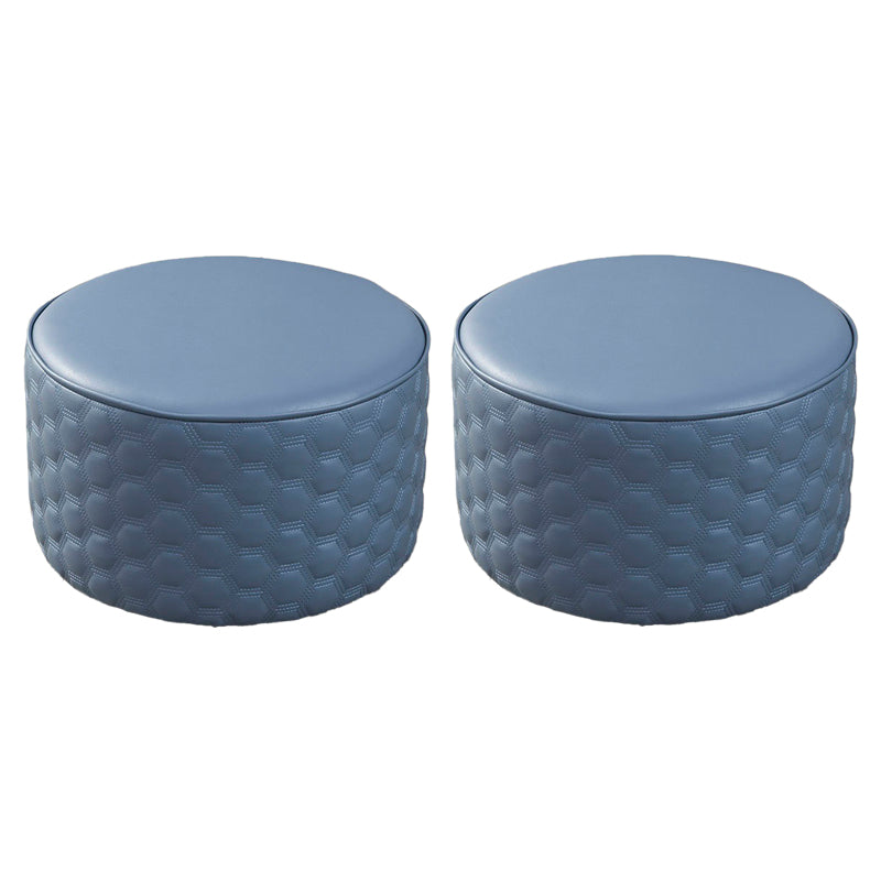 Water Resistant Pouf Ottoman Genuine Leather Round Solid Modern Ottoman