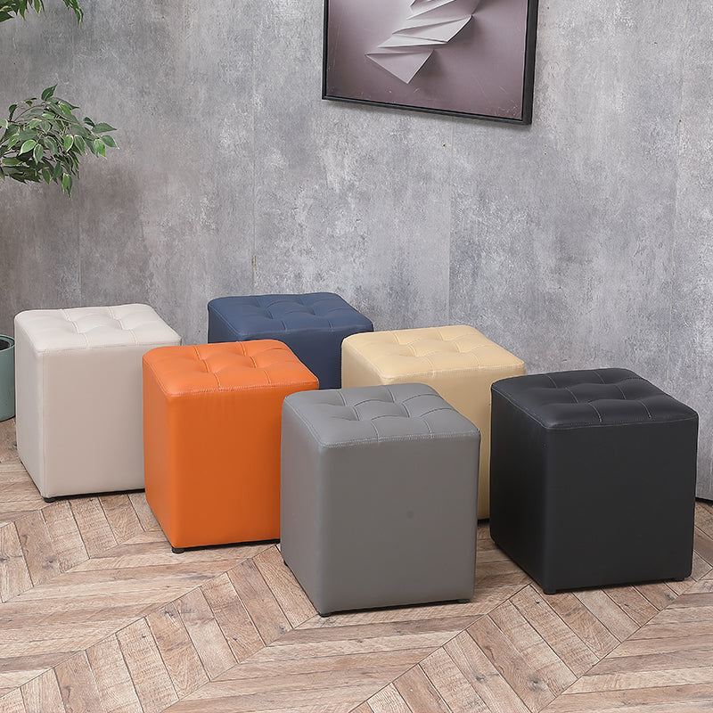 Modern Water Cube Stain Resistant Solid Color Leather Indoor Pouf