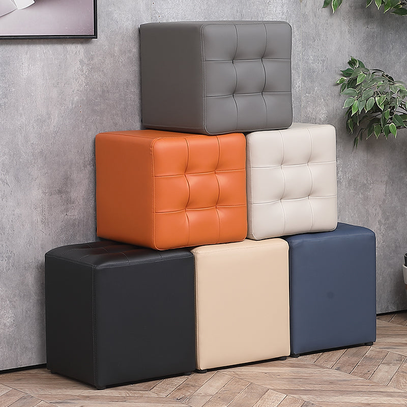 Modern Water Cube Stain Resistant Solid Color Leather Indoor Pouf