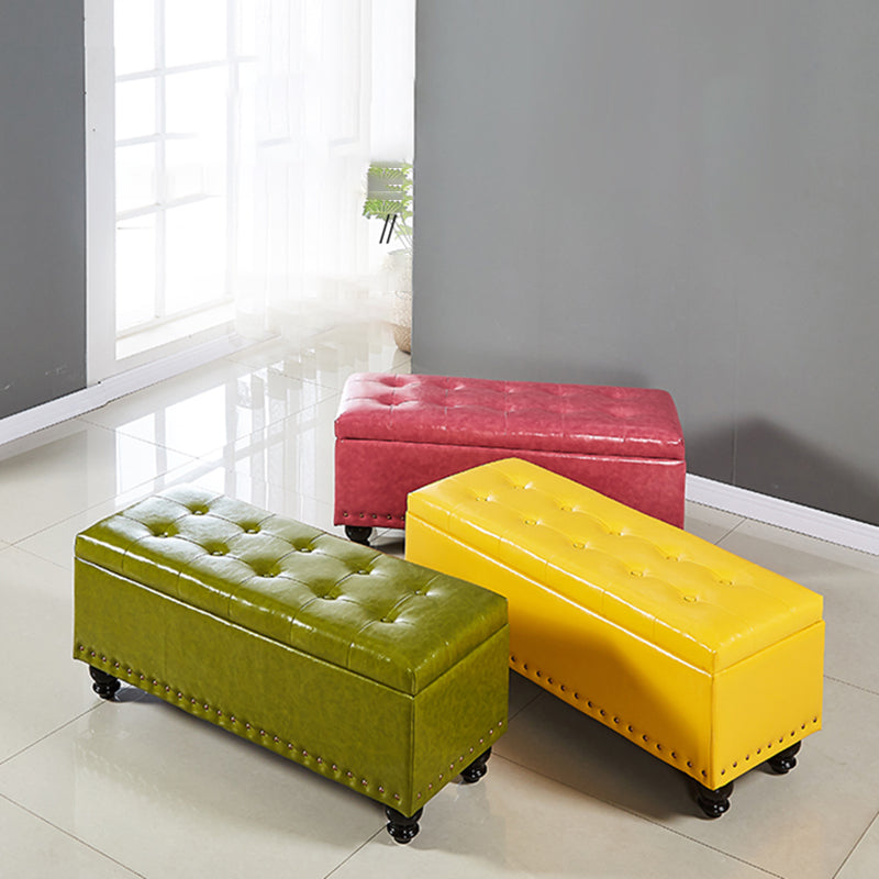 Contemporary Pouf Ottoman PU Leather Nailhead Trim Tufted Square Ottoman with Storage