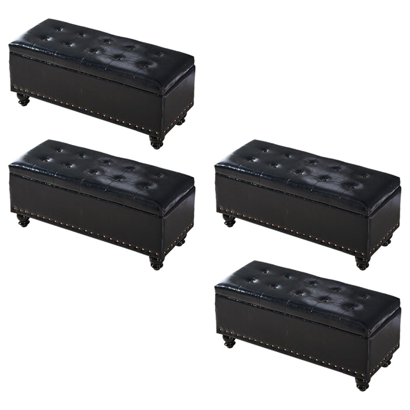 Contemporary Pouf Ottoman PU Leather Nailhead Trim Tufted Square Ottoman with Storage