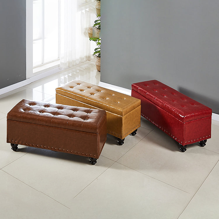 Contemporary Pouf Ottoman PU Leather Nailhead Trim Tufted Square Ottoman with Storage