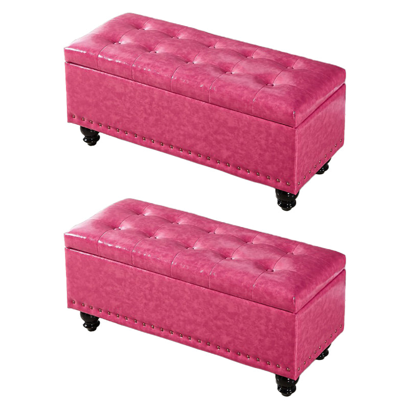 Contemporary Pouf Ottoman PU Leather Nailhead Trim Tufted Square Ottoman with Storage