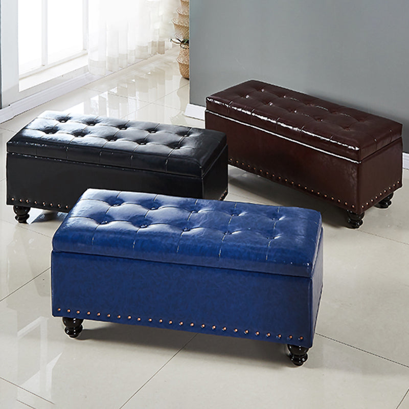 Contemporary Pouf Ottoman PU Leather Nailhead Trim Tufted Square Ottoman with Storage