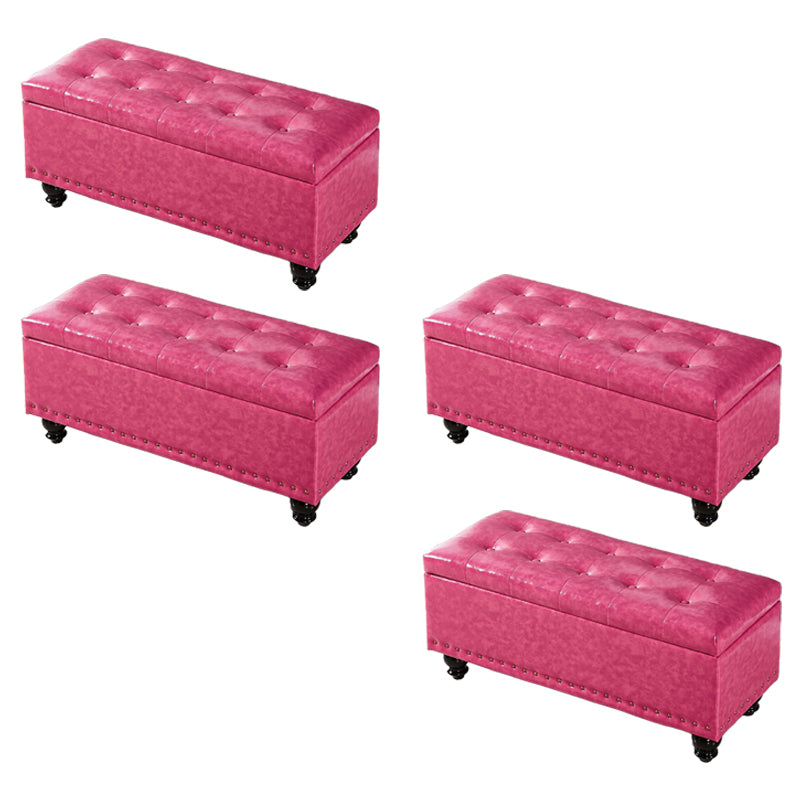 Contemporary Pouf Ottoman PU Leather Nailhead Trim Tufted Square Ottoman with Storage