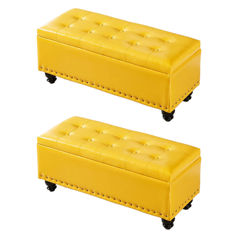 Contemporary Pouf Ottoman PU Leather Nailhead Trim Tufted Square Ottoman with Storage