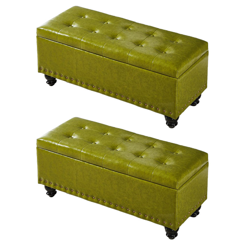 Contemporary Pouf Ottoman PU Leather Nailhead Trim Tufted Square Ottoman with Storage