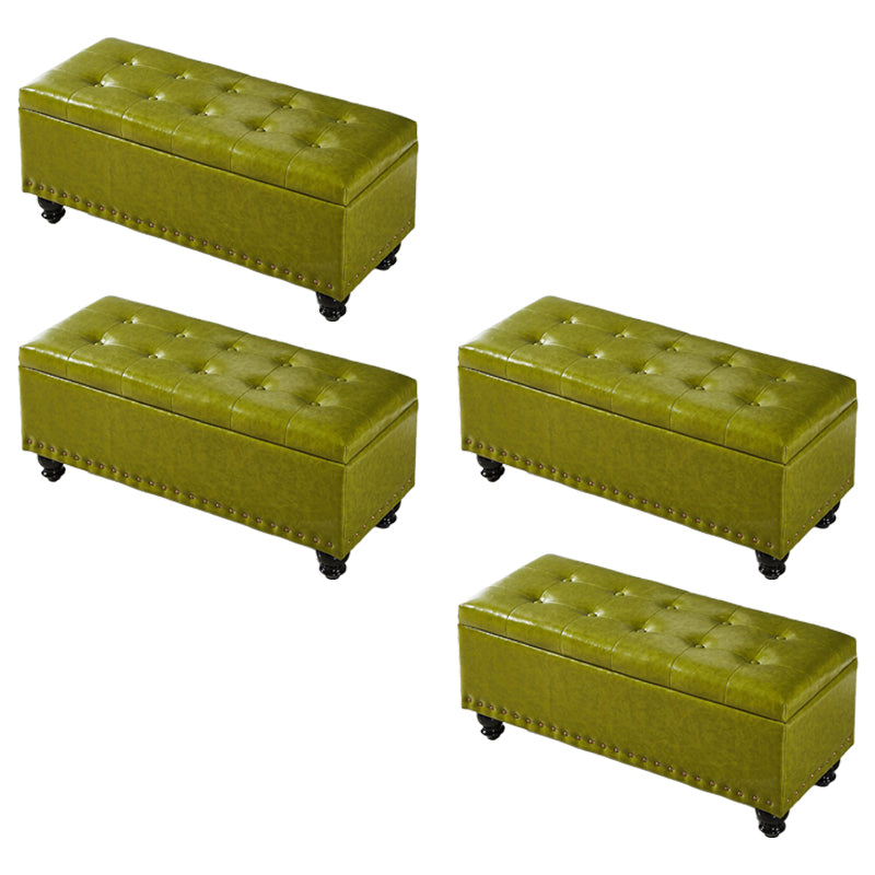 Contemporary Pouf Ottoman PU Leather Nailhead Trim Tufted Square Ottoman with Storage