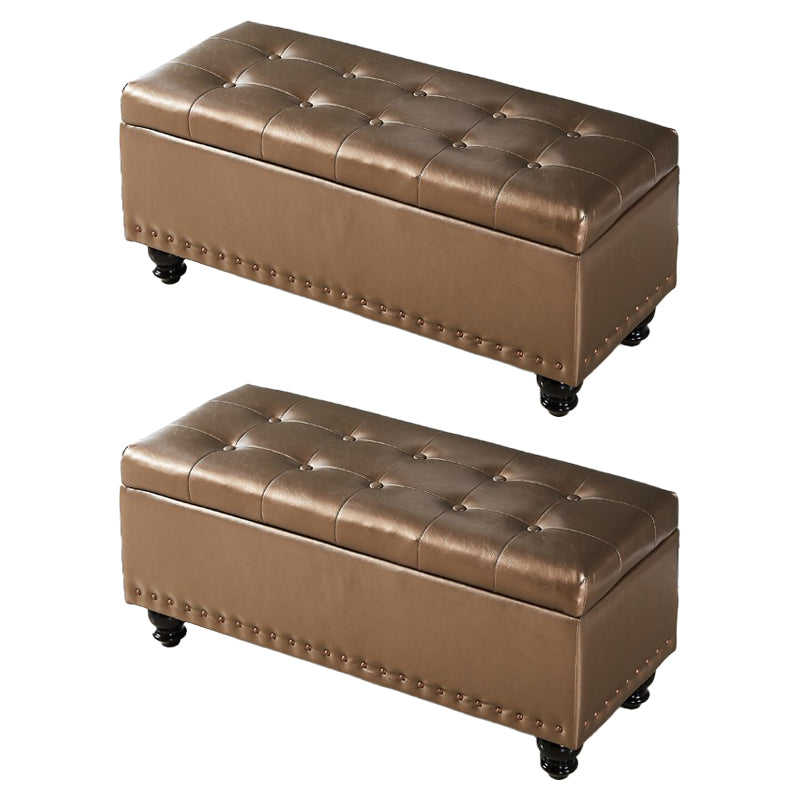 Contemporary Pouf Ottoman PU Leather Nailhead Trim Tufted Square Ottoman with Storage