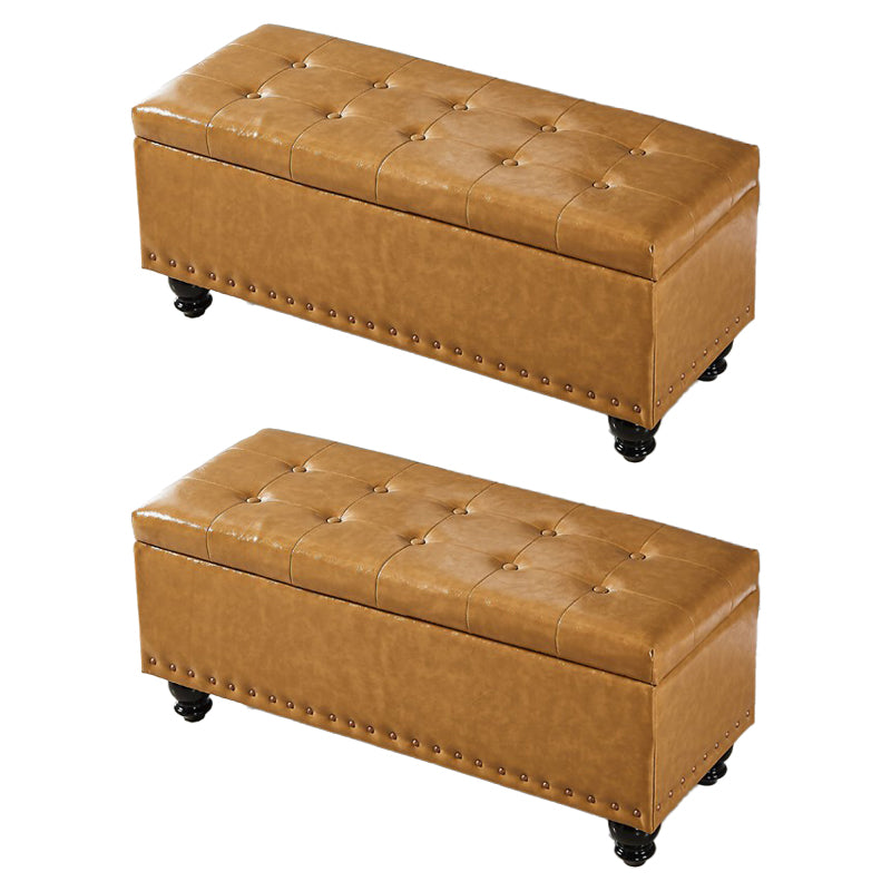 Contemporary Pouf Ottoman PU Leather Nailhead Trim Tufted Square Ottoman with Storage