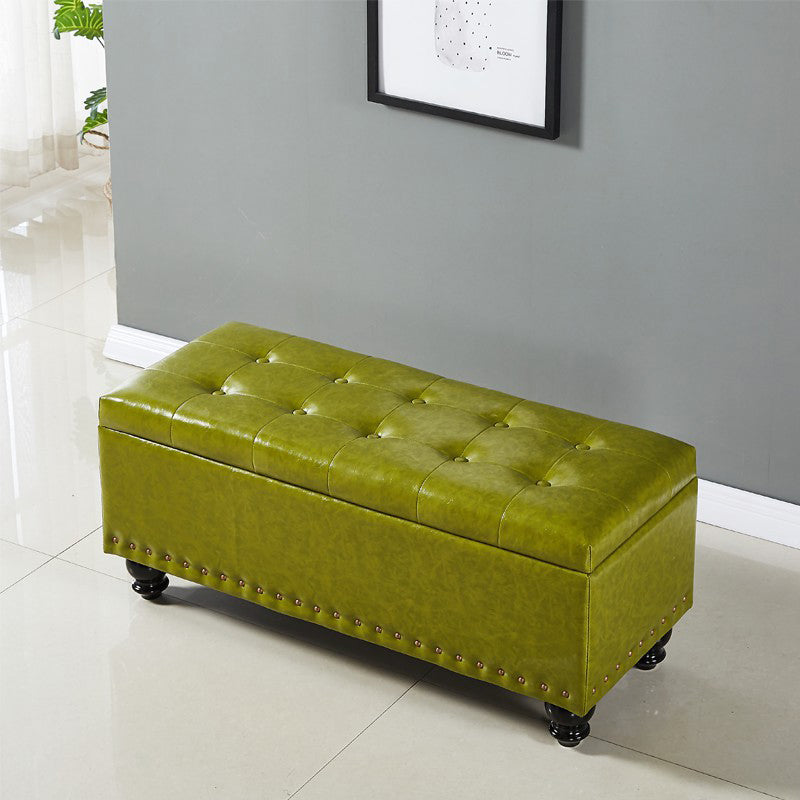 Contemporary Pouf Ottoman PU Leather Nailhead Trim Tufted Square Ottoman with Storage