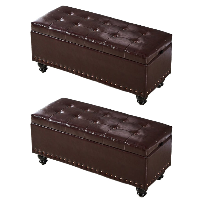 Contemporary Pouf Ottoman PU Leather Nailhead Trim Tufted Square Ottoman with Storage