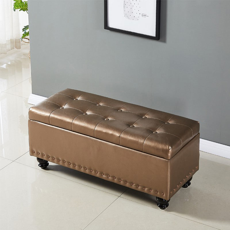 Contemporary Pouf Ottoman PU Leather Nailhead Trim Tufted Square Ottoman with Storage