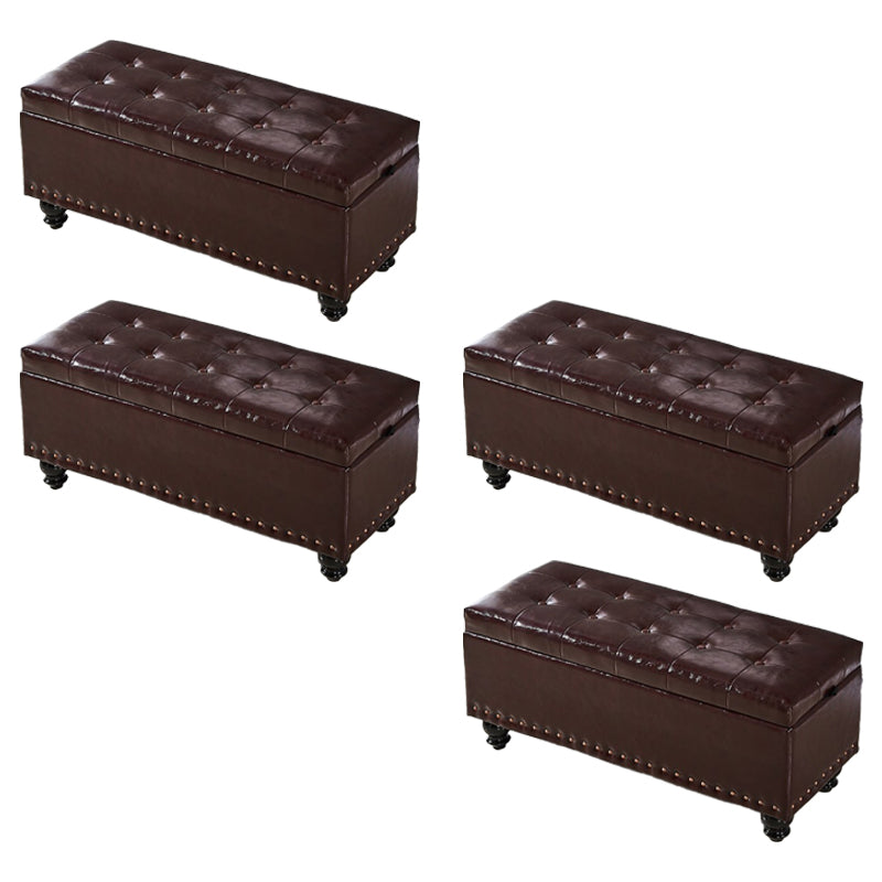 Contemporary Pouf Ottoman PU Leather Nailhead Trim Tufted Square Ottoman with Storage