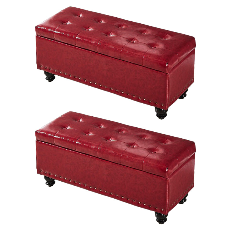 Contemporary Pouf Ottoman PU Leather Nailhead Trim Tufted Square Ottoman with Storage