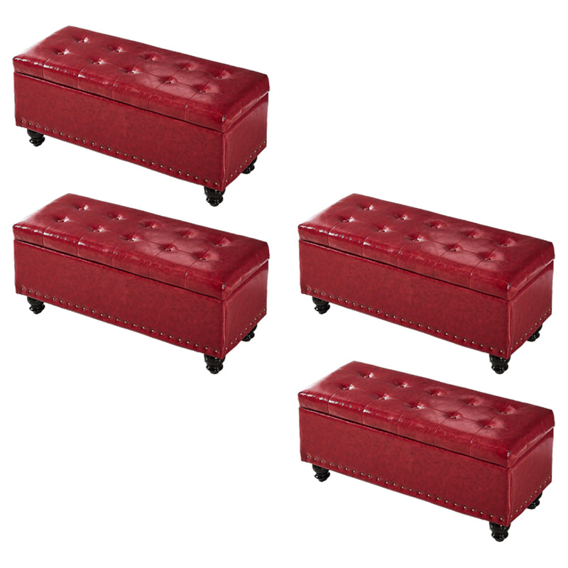 Contemporary Pouf Ottoman PU Leather Nailhead Trim Tufted Square Ottoman with Storage