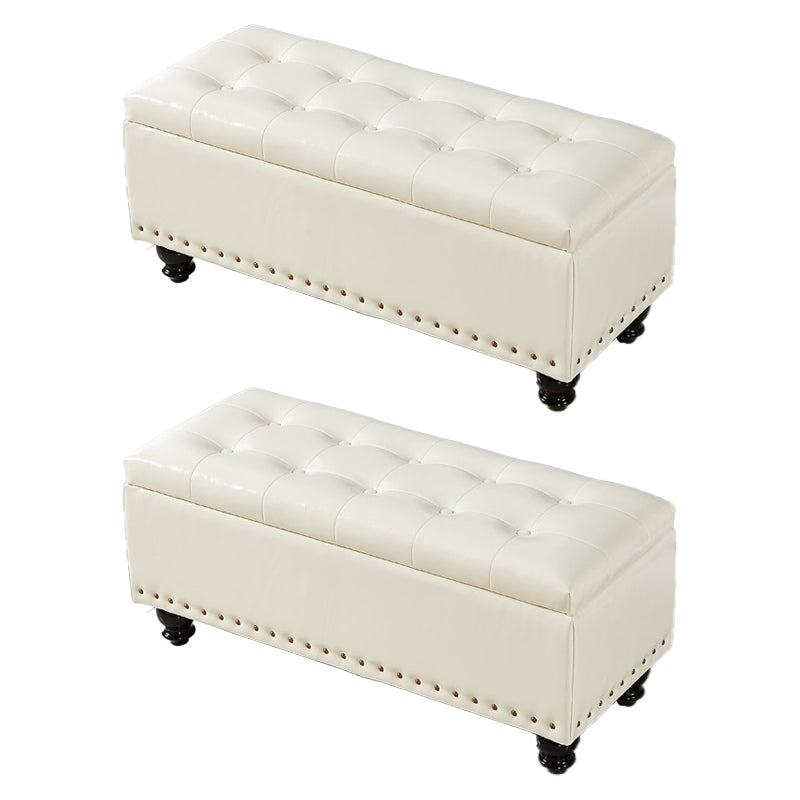 Contemporary Pouf Ottoman PU Leather Nailhead Trim Tufted Square Ottoman with Storage