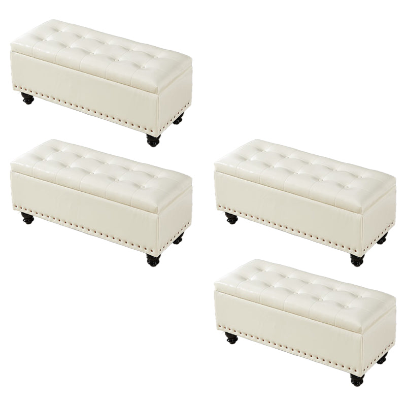 Contemporary Pouf Ottoman PU Leather Nailhead Trim Tufted Square Ottoman with Storage