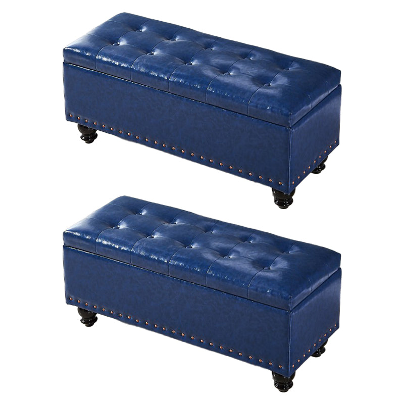 Contemporary Pouf Ottoman PU Leather Nailhead Trim Tufted Square Ottoman with Storage
