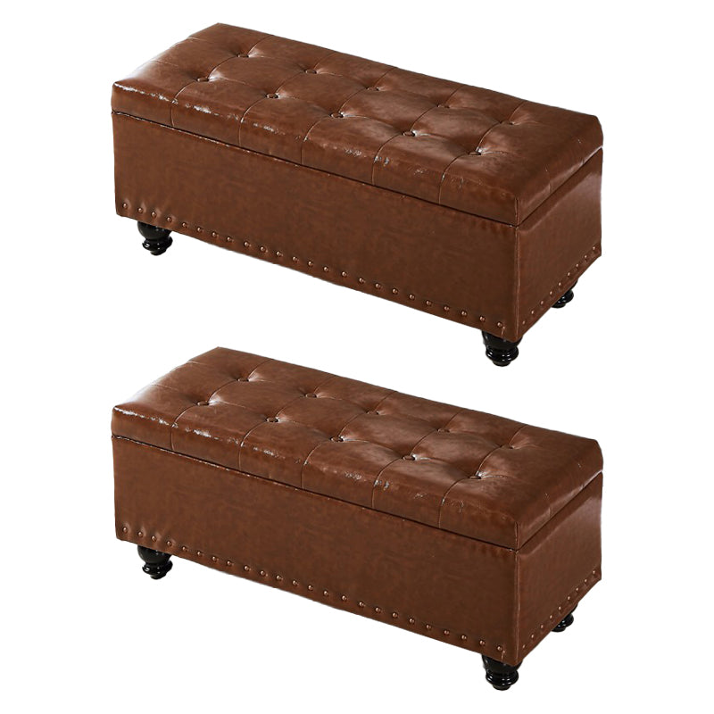 Contemporary Pouf Ottoman PU Leather Nailhead Trim Tufted Square Ottoman with Storage