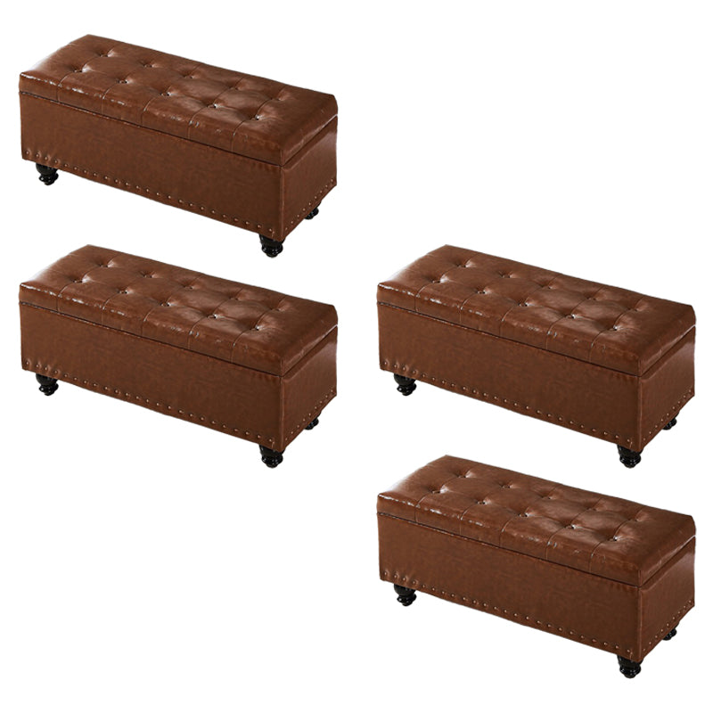 Contemporary Pouf Ottoman PU Leather Nailhead Trim Tufted Square Ottoman with Storage