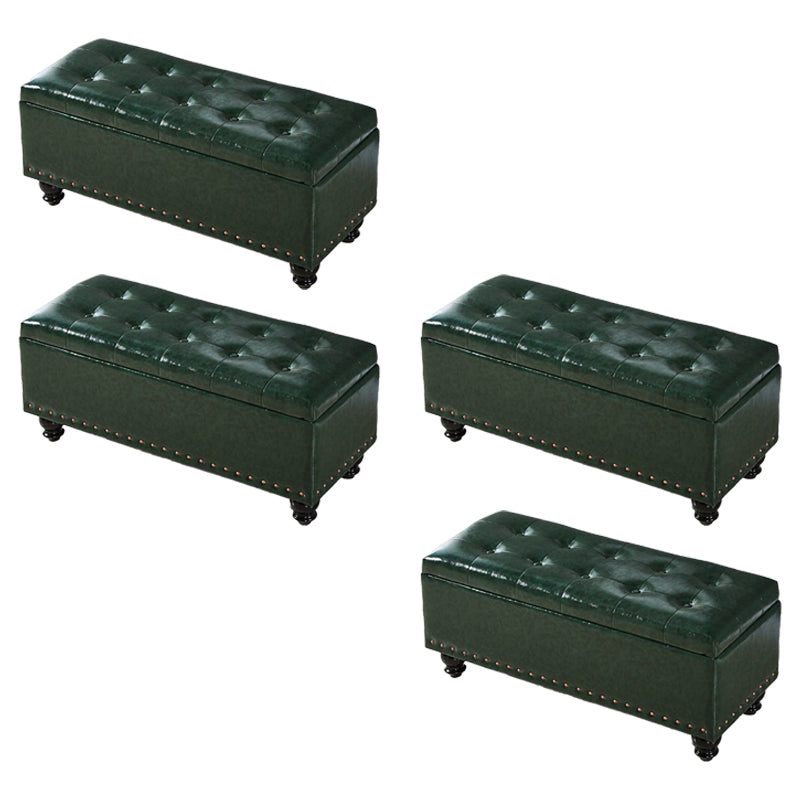 Contemporary Pouf Ottoman PU Leather Nailhead Trim Tufted Square Ottoman with Storage