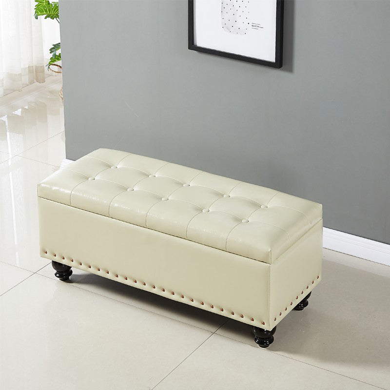 Contemporary Pouf Ottoman PU Leather Nailhead Trim Tufted Square Ottoman with Storage