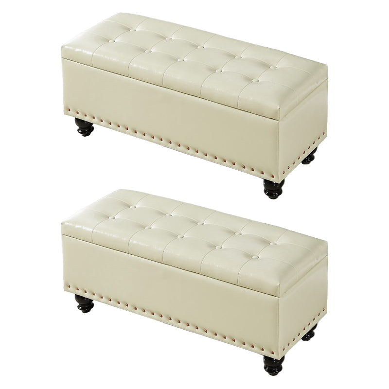 Contemporary Pouf Ottoman PU Leather Nailhead Trim Tufted Square Ottoman with Storage