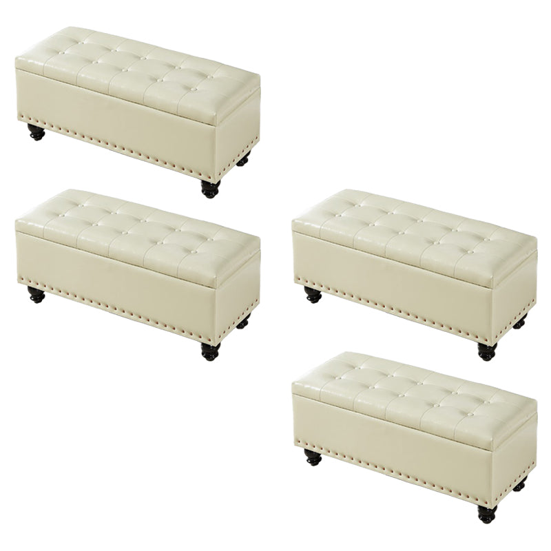 Contemporary Pouf Ottoman PU Leather Nailhead Trim Tufted Square Ottoman with Storage