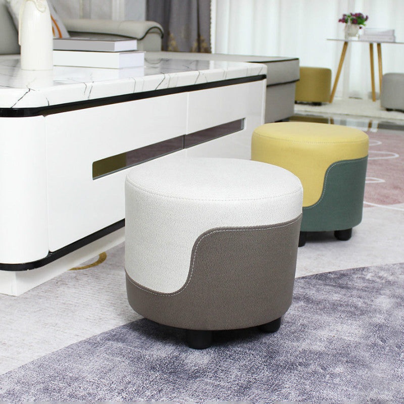 Modern Contrast Color Pouf Chair Round Cotton Stain Resistant Footstool Ottoman