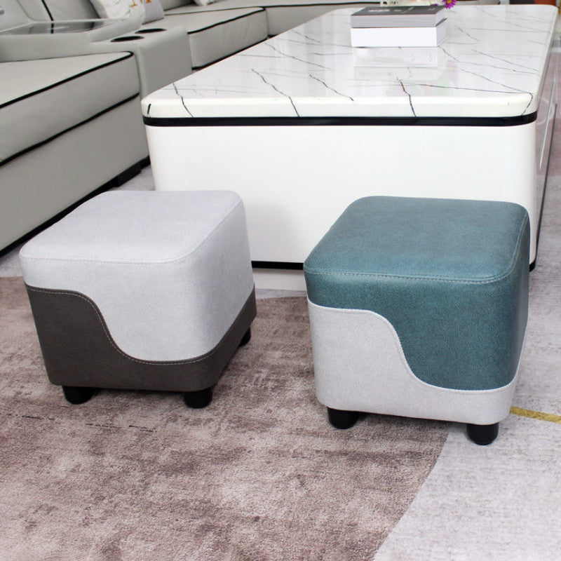 Modern Contrast Color Pouf Chair Round Cotton Stain Resistant Footstool Ottoman
